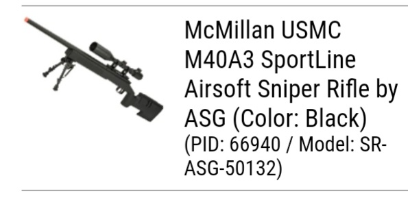 McMillan USMC M40A3 SportLine Airsoft Sniper Rifle by ASG (Color