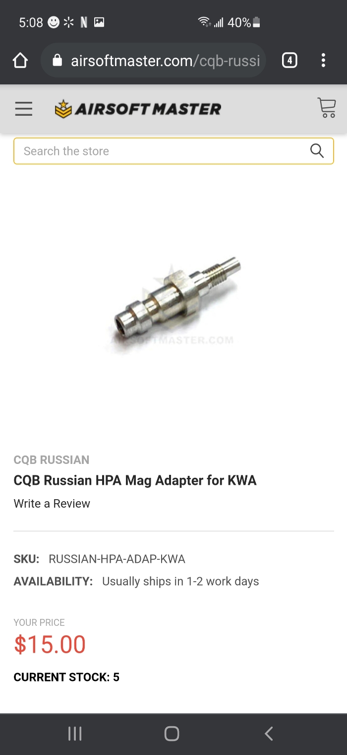 SOLD CQB Russian KWA HPA Tap | HopUp Airsoft