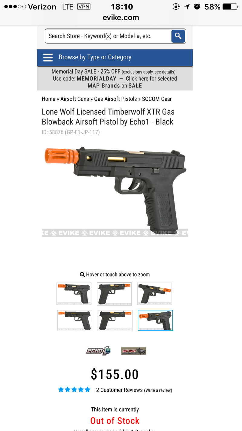 SOLD Lone wolf Licensed Timberwolf XTR green gas | HopUp Airsoft