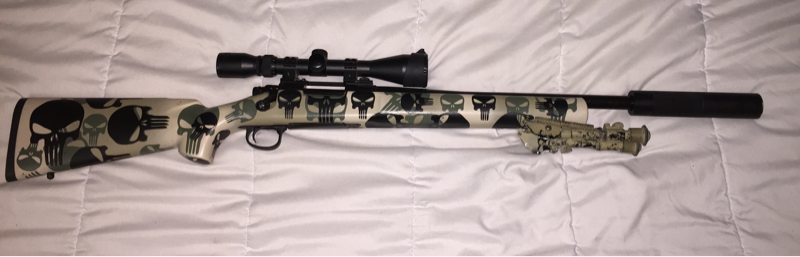 SOLD KJW M700 With Scope And Bipod Punisher Camo HopUp Airsoft