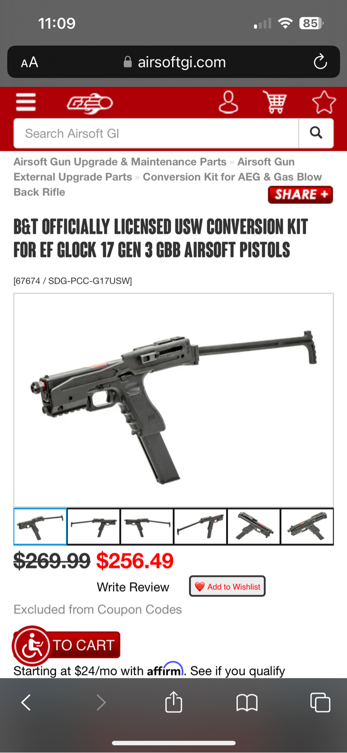 B&T Officially Licensed USW Conversion Kit for EF Glock 17 Gen 3 GBB Airsoft  Pistols