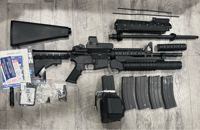 SOLD Tokyo marui mws 14.5 with m203,drum,4 mags and other SOLD Tokyo marui mws 14.5 with m203,drum,4 mags and other