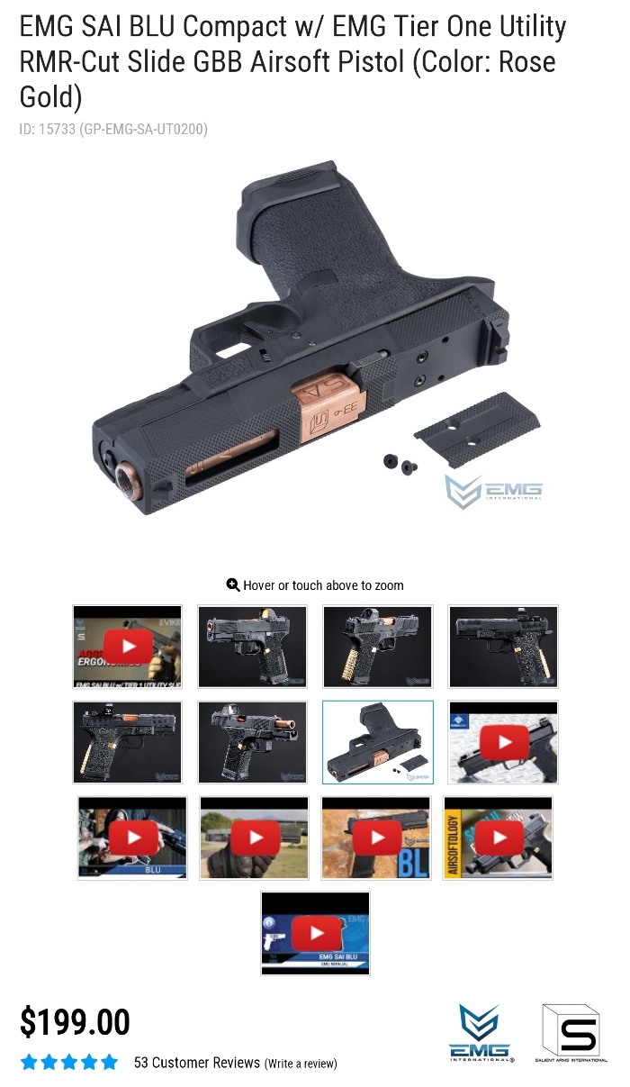 SOLD Fully Upgraded/Built SAI BLU Compact Tier One Utility RMR-Cut Slide  Rose Gold WE Glock 19 G19 MOS | EMG GBBP Green Gas Blowback Pistol | HopUp  Airsoft